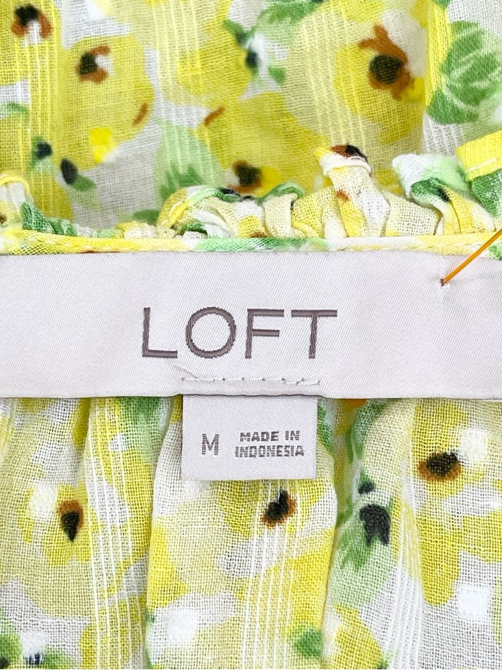 Ann Taylor LOFT Floral Clip Tie Neck 100% Cotton Blouse Ruffle Neckline - Picture 9 of 10